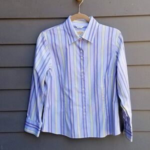Tlabots Blue/Green Striped Button Down Blouse in Size 10P